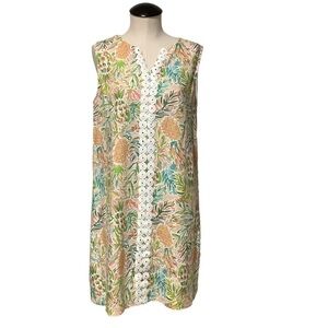 CHARLIE PAIGE Sleeveless Tropical Print Linen Blend Dress - Size M